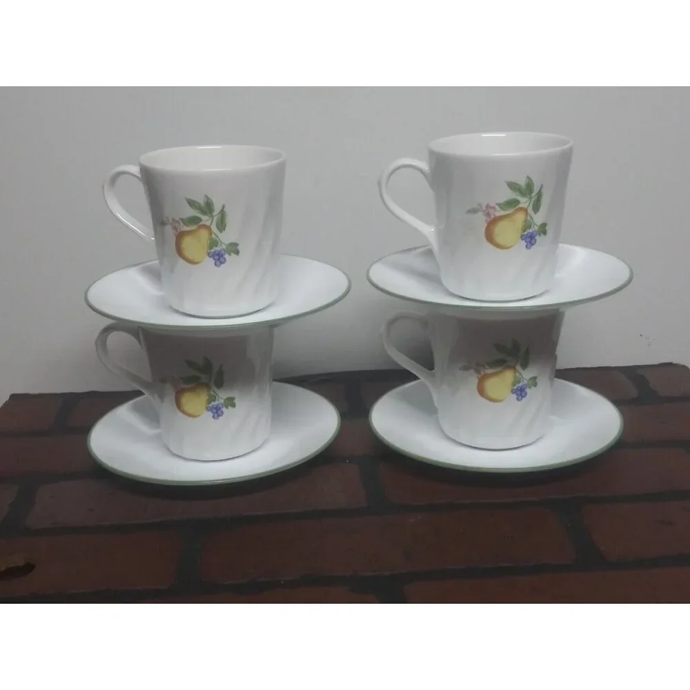 24pc Corelle Chutney Dinnerware set Plates/Bowls/Cups Saucers swirl fruit design